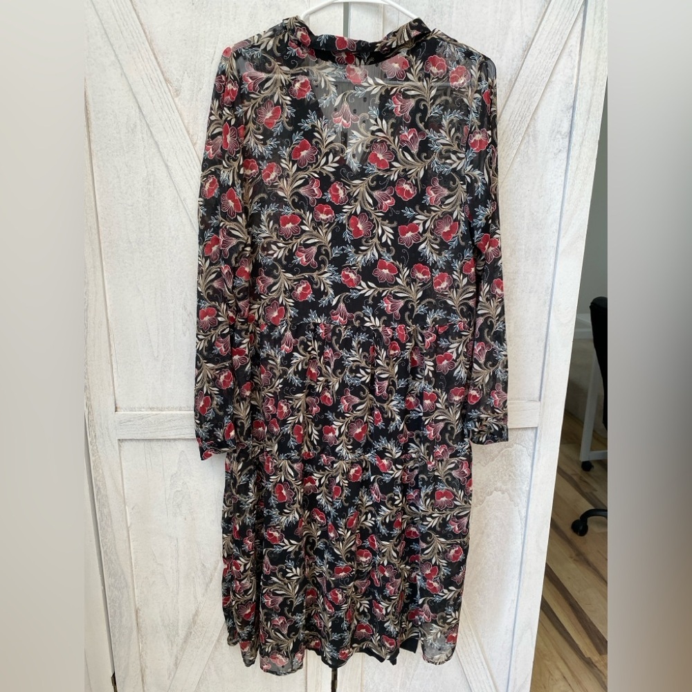 J. Jill Semi Sheer Floral Modest Shirt Dress Women’s Size Large - Picture 7 of 9